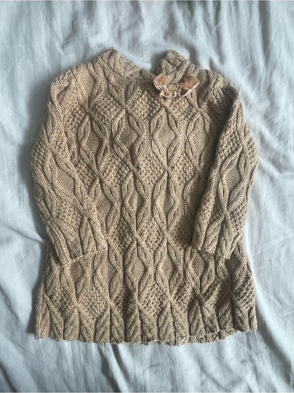Catherine Malandrino Beige Cable-Knit Turtleneck Sweater